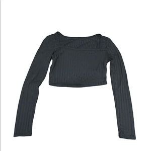 Black ribbed square neck crop top